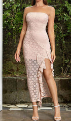 Strappy Ruffle Detail Midi Dress In Pink