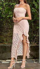 Strappy Ruffle Detail Midi Dress In Pink