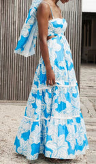 Strappy Floral FLowY Sundress In Blue
