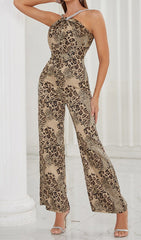 Strappy Leopard Print Jumpsuit In Brown