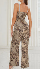 Strappy Leopard Print Jumpsuit In Brown