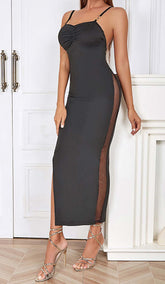 Strappy Mesh Midi Dress In Black