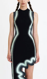 Stripe Asymmetric High Low Dress In Black