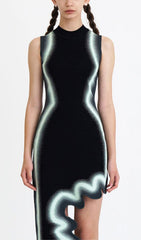 Stripe Asymmetric High Low Dress In Black