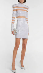 Striped Rhinestone Two Piece Set In Sliver