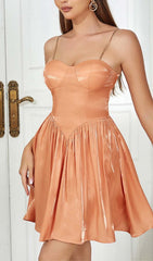 Structured Corset Detail Mini Dress In Peach