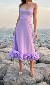 Suspender A-LIne Midi Dress In Purple