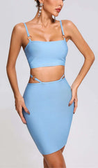 Suspender Waist Two Pieces Mini Dress In Blue