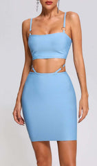 Suspender Waist Two Pieces Mini Dress In Blue