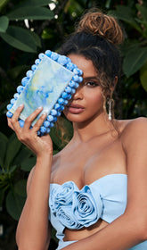 Acrylic Beaded Clutch In Blue