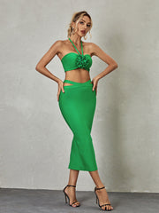 HalterNeck Bandage Set In Green