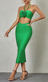 HalterNeck Bandage Set In Green