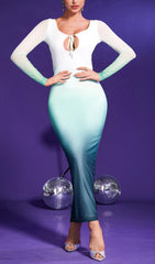 Lace UP Gradient Midi Dress In Green