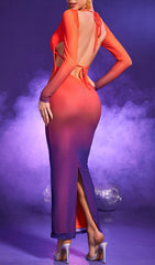 Lace UP Gradient Midi Dress In Red