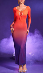 Lace UP Gradient Midi Dress In Red