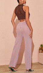 Floral Hollow Knitted Pants Set