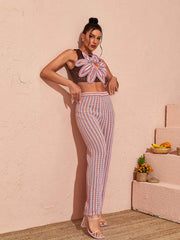 Floral Hollow Knitted Pants Set