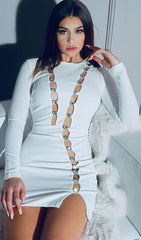White Crystal Hollow Out Mini Bandage Dress