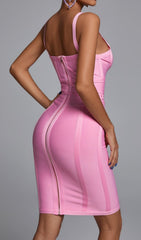 Pink Strappy V-Neck Mini Bandage Dress