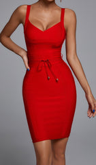 Red Strappy V-Neck Mini Bandage Dress