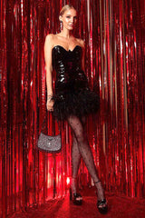 Strapless FeaTher-Trim Mini Dress In Black