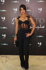 Strappy Beaded Mesh Jumpsuit