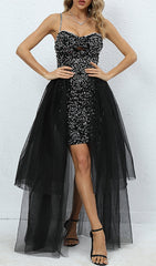 Strappy Sequin Mesh A-LIne Dress