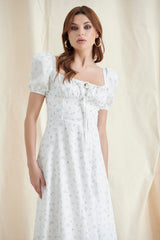 White Floral Puff Sleeve Maxi Dress
