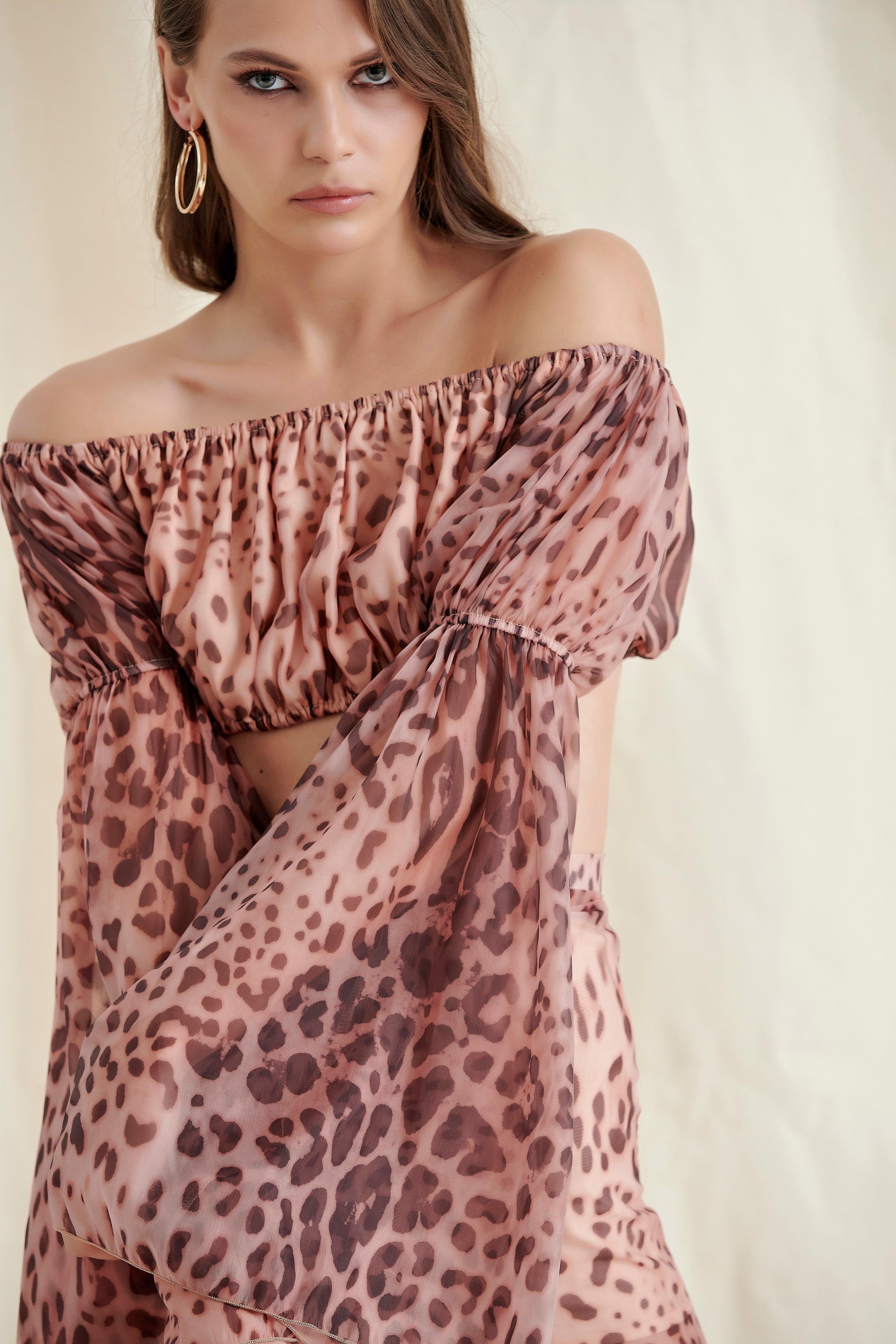 Leopard Printed Strapless Maxi Dress