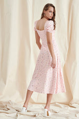 Pink Floral Puff Sleeve Maxi Dress