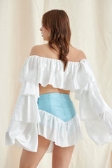 White Puff Sleeve Dress Set