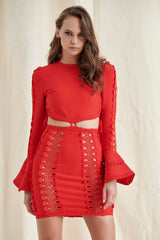 Red Mesh Bandage Mini Dress
