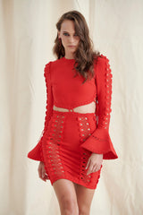 Red Mesh Bandage Mini Dress