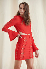 Red Mesh Bandage Mini Dress