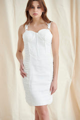 White Ruched Corset Mini Dress