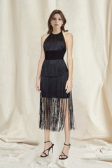 Black Halter Tassels Midi Bodycon Dress