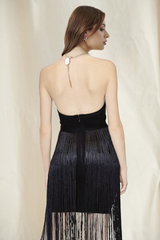 Black Halter Tassels Midi Bodycon Dress