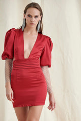 Red Satin Plunge Mini Dress