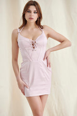 Pink Satin Lace UP Corset Mini Dress