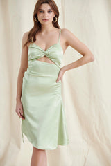 LIME Satin Cutout Midi Dress