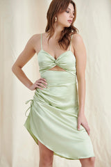 LIME Satin Cutout Midi Dress