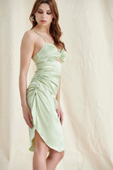 LIME Satin Cutout Midi Dress