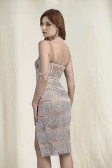 Apricot Strappy Tassels Midi Bodycon Dress