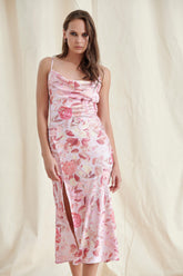 Floral Satin Midi Dress