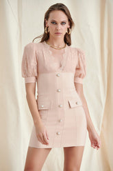 NUDE Lace Stitching Plunge Mini Dress