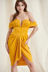 Orange Plunge Ruched Mini Dress