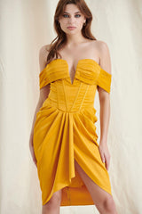 Orange Plunge Ruched Mini Dress