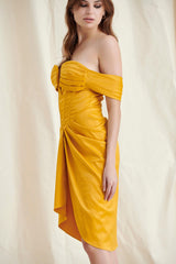 Orange Plunge Ruched Mini Dress