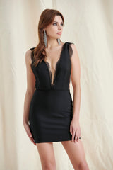 Black Plunge Mini Dress