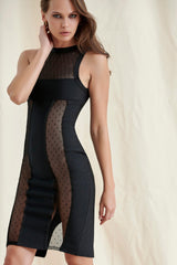Black Lace Stitching Mini Dress